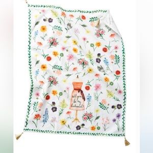 Anthropologie Floral Tea Towel Cotton  Gold Tassels